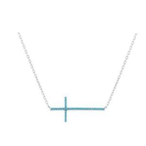 925 SILVER NANO OPAL STONE SIDE WAY CROSS NECKLACE